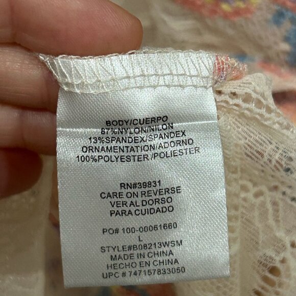 Democracy Womens Floral Lace Tie-Front Detail Semi-Sheer Blouse Size L Boho Chic - Picture 6 of 10